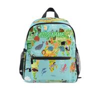 HMZXZ Mini zaino personalizzato per bambini per ragazze e ragazzi con mappa del mondo animale personalizzato per bambini zaino scolastico con nome/testo per bambini, Multi
