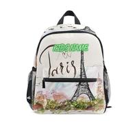 HMZXZ Mini zaino personalizzato per bambini per ragazze e ragazzi Torre Eiffel di Parigi Zaini personalizzati per bambini zaino per la scuola a tema Francia Parigi con nome/testo per bambini, Multi