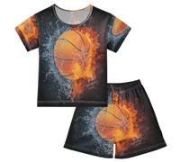 HMZXZ Pigiama corto per bambini, set di pigiama da basket, pallacanestro, ragazza, ragazzo, set pigiama in cotone, biancheria da notte, multicolore, 14 anni