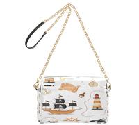 HMZXZ Pirate Ship Flag Map Borse a tracolla per le donne borse in pelle piccole borse a tracolla Ocean Sea