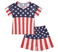 HMZXZ Set pigiama corto per bambini americano REH bandiera ragazze ragazzi pigiama set cotone estate biancheria da notte americana bandiera REH, multicolore, 12 anni