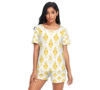 HMZXZ Set pigiama da donna carino pulcini giallo modello estivo indumenti da notte abbigliamento da notte loungewear cartone animato animale pantaloncini lounge set per donne ragazze, Multi, M