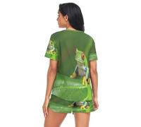 HMZXZ Set pigiama da donna, motivo rana, motivo rana, abbigliamento estivo da notte, abbigliamento da notte con rane e pantaloncini, set da salotto per donne e ragazze, Multi, L