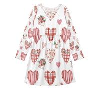 HMZXZ Vestito da ragazza con lettere d'amore, fiori, a maniche lunghe, traspirante, per scuola, vacanze, abbigliamento casual, rosa, rosso, floreale, Multi, 5-6 Anni