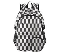HMZXZ Zaino da viaggio con motivo a scacchi bianco e nero, borsa per computer portatile, robusta borsa per la scuola con motivo scozzese, 35,5 cm