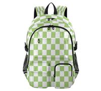 HMZXZ Zaino da viaggio con motivo a scacchi, colore verde chiaro, borsa per computer portatile, robusta borsa per la scuola, borsa a scacchiera universitaria, 35,5 cm
