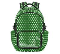 HMZXZ Zaino per la scuola per bambini a pois bianchi con tasca frontale in PVC trasparente porta bottiglia d'acqua e scomparto per computer portatile, zaino da viaggio per adolescenti, verde scuro