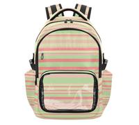 HMZXZ Zaino scolastico per bambini a righe verdi e rosse con tasca frontale in PVC trasparente porta bottiglia d'acqua e scomparto per computer portatile, zaino da viaggio per adolescenti, zaino da