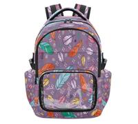 HMZXZ Zaino scolastico per bambini con piume di uccello e fiore con tasca frontale in PVC trasparente porta bottiglia d'acqua e scomparto per computer portatile, zaino da viaggio per adolescenti
