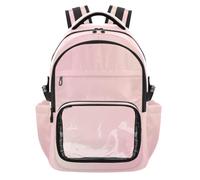 HMZXZ Zaino scolastico per bambini con tasca frontale in PVC trasparente, porta bottiglia d'acqua e scomparto per laptop, zaino da viaggio per adolescenti, colore rosa