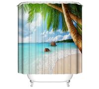 HNBFKD Tenda da bagno Beach Island Summer Beautiful Beach Palm Tree Wave Holiday Ocean Decorazione per il bagno con 12 ganci in plastica 165x220cm/65x87in(WxH)