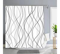HNBFKD Tenda da doccia a righe bianche e nere Tenda da doccia in tessuto impermeabile moderno e minimalista astratto con ganci Decorazioni per il bagno 130x190cm/51x75in(WxH)