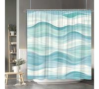 HNBFKD Tenda da doccia con onde astratte dell'oceano, linee ondulate blu e verde acqua con movimento fluido, minimalista e serena, ganci inclusi 122x214cm/(WxH)