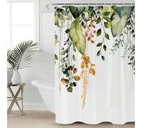 HNBFKD Tenda da doccia con piante gialle e verdi per il bagno Decorazione con tenda da doccia floreale impermeabile con acquerello con ganci 180x200cm/71x79in(WxH)