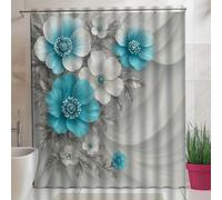 HNBFKD Tenda da doccia floreale grande - Decorazione da bagno con fiori blu e bianchi, motivo floreale con fiori turchesi con ganci 95x220cm/(WxH)