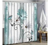 HNBFKD Tenda da doccia rustica in stile fattoria con margherite blu bianche e farfalle, decorazione vintage per bagno con ganci, per vasca da bagno e doccia 100x170cm/(WxH)