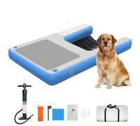 HNBYLMM Inflatable Dog Water Ramp, Pool Ramp for Dogs up to 132 LBS, Non-Slip Eva Platform & Stainless Steel, Inflatable Dog Boat Ramp for Pools, Boats, Lakes, Docks,Blue-120X90X10cm