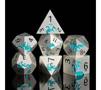 HNCCESG - Set di 7 dadi in metallo per DND con drago blu, set di 7 pezzi, dungeon e drago, per giochi di ruolo da tavolo di D&D (argento opaco, blu 2)