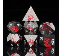 HNCCESG Set di dadi in metallo per DND D&D, per D&D Dungeons and Dragons, TTRPG, dadi in metallo con scatola di dadi a forma di drago (drago nero rosso)