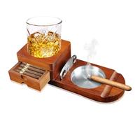 HNCY Posacenere in legno per sigari, Posacenere per sigari con vassoio per whisky e porta sigari, accessori per fumatori da uomo, regali per gli uomini per Ufficio e Tempo Libero o bar, compleanno