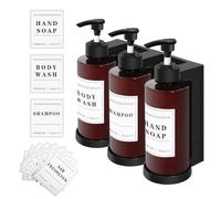 HNCY Set di 3 distributori di sapone da 300 ml, fissaggio a parete, dispenser per gel doccia, senza foratura, dispenser per sapone da parete, con 16 etichette impermeabili per hotel, bagno, cucina