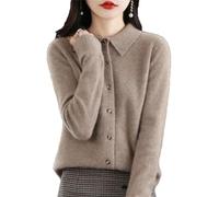 Hndudnff Cardigan da donna a maniche lunghe in lana merino, a girocollo, per tutte le stagioni, Lighttan, S