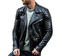 Hndudnff Giacca da Uomo in Pelle PU con Colletto alla Coreana Giacca da Motociclista Punk Tinta Unita con Risvolto Capispalla Black M