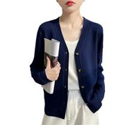 Hndudnff - Maglione da donna in lana con scollo a V, cardigan casual da strada, a maniche lunghe, top lavorato a maglia, blu navy, XL