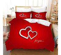 HNDXLHH Copripiumino una Piazza e Mezza Motivo Cuore Rosso Copripiumino Microfibre Ipoallergenico Piumino Matrimoniale 4 Stagioni con Cerniera-includere 2 Federe Cuscini(50x75cm) 240x220