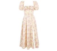 HNFYSMQL Milk Maid Dress for Women, Milkmaid Dress Women, Summer Puff Sleeve Floral Split Maxi Dress Boho Casual Beach Dress (#2,XXL)