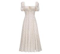 HNFYSMQL Milk Maid Dress for Women, Milkmaid Dress Women, Summer Puff Sleeve Floral Split Maxi Dress Boho Casual Beach Dress (#1,M)