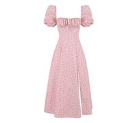 HNFYSMQL Milk Maid Dress for Women, Milkmaid Dress Women, Summer Puff Sleeve Floral Split Maxi Dress Boho Casual Beach Dress (#8,XXL)
