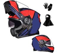 HNGKGJBL Casco da Moto, Casco Modulare Integrale Ribaltabile con Doppia Visiera, Casco da Moto Omologato DOT con 2 Visiere, Maschera per Il Viso E Guanti per Adulti, Uomo E Donna(F12,L(56-57cm))