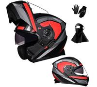 HNGKGJBL Casco da Moto, Casco Modulare Integrale Ribaltabile con Doppia Visiera, Casco da Moto Omologato DOT con 2 Visiere, Maschera per Il Viso E Guanti per Adulti, Uomo E Donna(F08,XL(58-60cm))