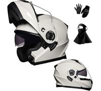 HNGKGJBL Casco da Moto, Casco Modulare Integrale Ribaltabile con Doppia Visiera, Casco da Moto Omologato DOT con 2 Visiere, Maschera per Il Viso E Guanti per Adulti, Uomo E Donna(F09,M(54-55cm))