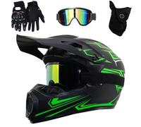 HNGKGJBL Casco da Motocross per Bambini con Occhiali, Guanti E Maschera per Ragazzi E Ragazze dagli 8 Ai 18 Anni, Casco ATV, Motocross E Fuoristrada Omologato DOT(AA,S(52-55CM))