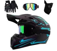 HNGKGJBL Casco da Motocross per Bambini con Occhiali, Guanti E Maschera per Ragazzi E Ragazze dagli 8 Ai 18 Anni, Casco ATV, Motocross E Fuoristrada Omologato DOT(CC,M(56-57CM))