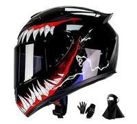 HNGKGJBL Casco Integrale da Moto Omologato DOT, Casco da Corsa/Strada per Adulti con Maschera E Guanti(DD,L(57-58cm))