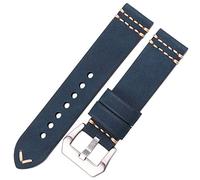 HNGM Cinturino Orologio 20mm 22mm 24mm cinturino in pelle cinturino nero marrone blu giallo signore uomini accessori per uomo (Band Color : Blue Silver Buckle)