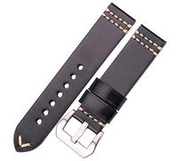 HNGM Cinturino Orologio 20mm 22mm 24mm cinturino in pelle cinturino nero marrone blu giallo signore uomini accessori per uomo (Band Color : Black Silver Buckle)