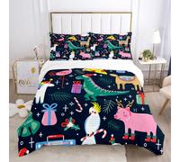 HNHDDZ Singolo Set di Biancheria da letto Bambini Dinosauri Cartoni Animati 3D Animali Tema Festa di Natale Set Copripiumino 140x200 e 1 Federe per Ragazzi Ragazze Adolescenti Regalo di Natale