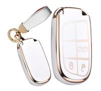 HNHPY Custodia Chiave Macchina per Chrysler 300C Jeep Renegade Compass Grand Cherokee Dodge Fiat 500X, Copri Chiavi Cover Copri Chiave Telecomando Guscio Portachiavi Ricambi,Blanc.