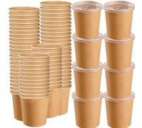 HningBuyox Confezione da 80 contenitori per alimenti in carta con coperchio, da 473,6 g, per zuppe calde, usa e getta, per gelato, per Natale, Ringraziamento, adatti al microonde, colore: marrone