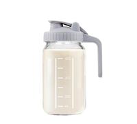 Hniuyun Brocca per il latte, 907,2 g, ermetica, in vetro, a bocca larga, con coperchio per versare latte materno, tè freddo, caffè freddo, succo di frutta (grigio)