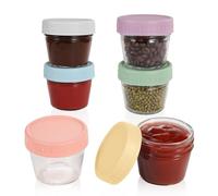 Hniuyun Confezione da 6 barattoli in vetro da 100 ml, piccoli contenitori per alimenti con coperchio, contenitori riutilizzabili per salse per pranzo, viaggi di lavoro