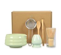 Hniuyun Set di 6 fruste Matcha in bambù fatte a mano, cucchiaino da tè, paletta per matcha, setaccio da tè, supporto per frusta, ciotola con beccuccio, accessorio per matcha, kit tradizionale