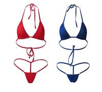 HNJZX Femmes solide licou Bikini Micro Triangle soutien-gorge string 2 pièces ensemble maillot de bain trois points Lingerie broderie Bandage sous-vêtements