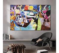 HNKDKJ Picasso Famoso dipinto su tela Poster Pesca notturna ad Antibes Stampa Arte moderna da parete per soggiorno 120x80 cm/48x32 pollici -con-cornice nera