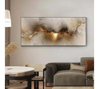 HNKDKJ Stampe artistiche astratte di nuvole marroni grigie su tela, quadro moderno da parete per soggiorno, decorazione da parete di grandi dimensioni, 70x144 cm/28x57 pollici, con cornice nera