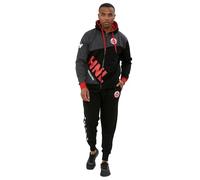 HNL PROJECTION Tuta da uomo con cerniera intera, con cappuccio, pantaloni da jogging casual in pile, Nero e rosso, S